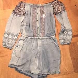 Miss Me denim embroidered romper!